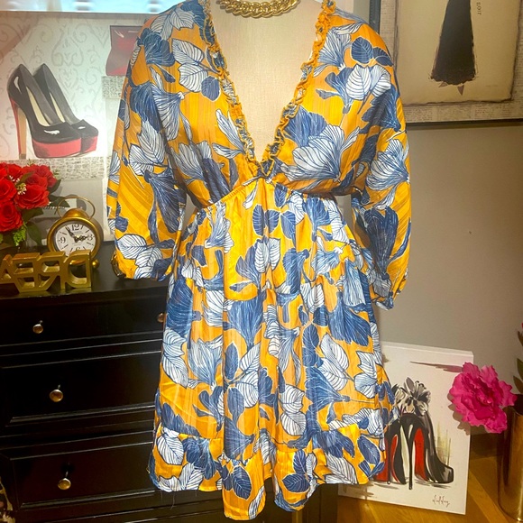 Yellow Blue floral dress - Picture 1 of 2